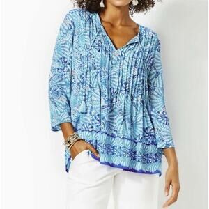 Lilly Pulitzer Marilina Womens Tunic Top Sz S By the Seashore Blouse Beach Trip